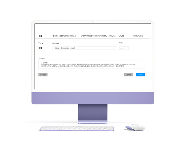 Example DKIM record on DNS UI